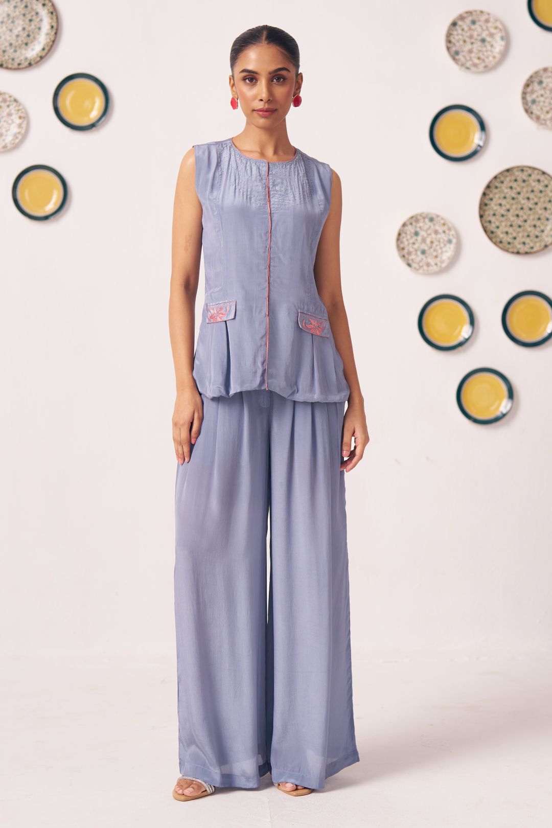 Slate Blue Sleeveless Top & Wide - Leg Pants Co - Ord Set - Western Era Co - ord set for women