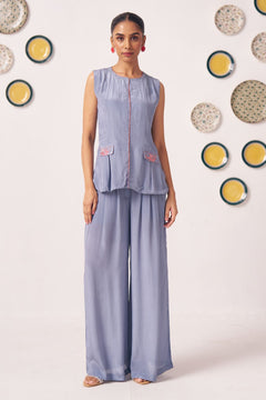 Slate Blue Sleeveless Top & Wide - Leg Pants Co - Ord Set - Western Era Co - ord set for women