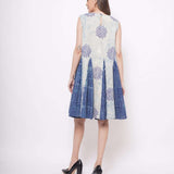 Sleeveless Blue Shibori Print Flare Dress - Western Era Dresses for women