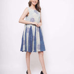 Sleeveless Blue Shibori Print Flare Dress - Western Era Dresses for women
