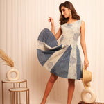 Sleeveless Blue Shibori Print Flare Dress - Western Era Dresses for women