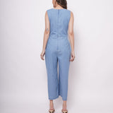 Sleeveless Front Strap Knot Blue Cotton Jumpsuit - Western Era Jumpsuits for women