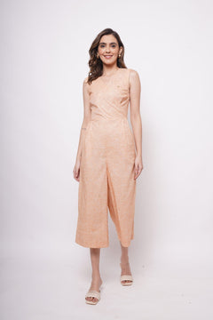 Sleeveless Orange Linen Overlap Jumpsuit