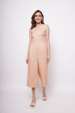 Sleeveless Orange Linen Overlap Jumpsuit