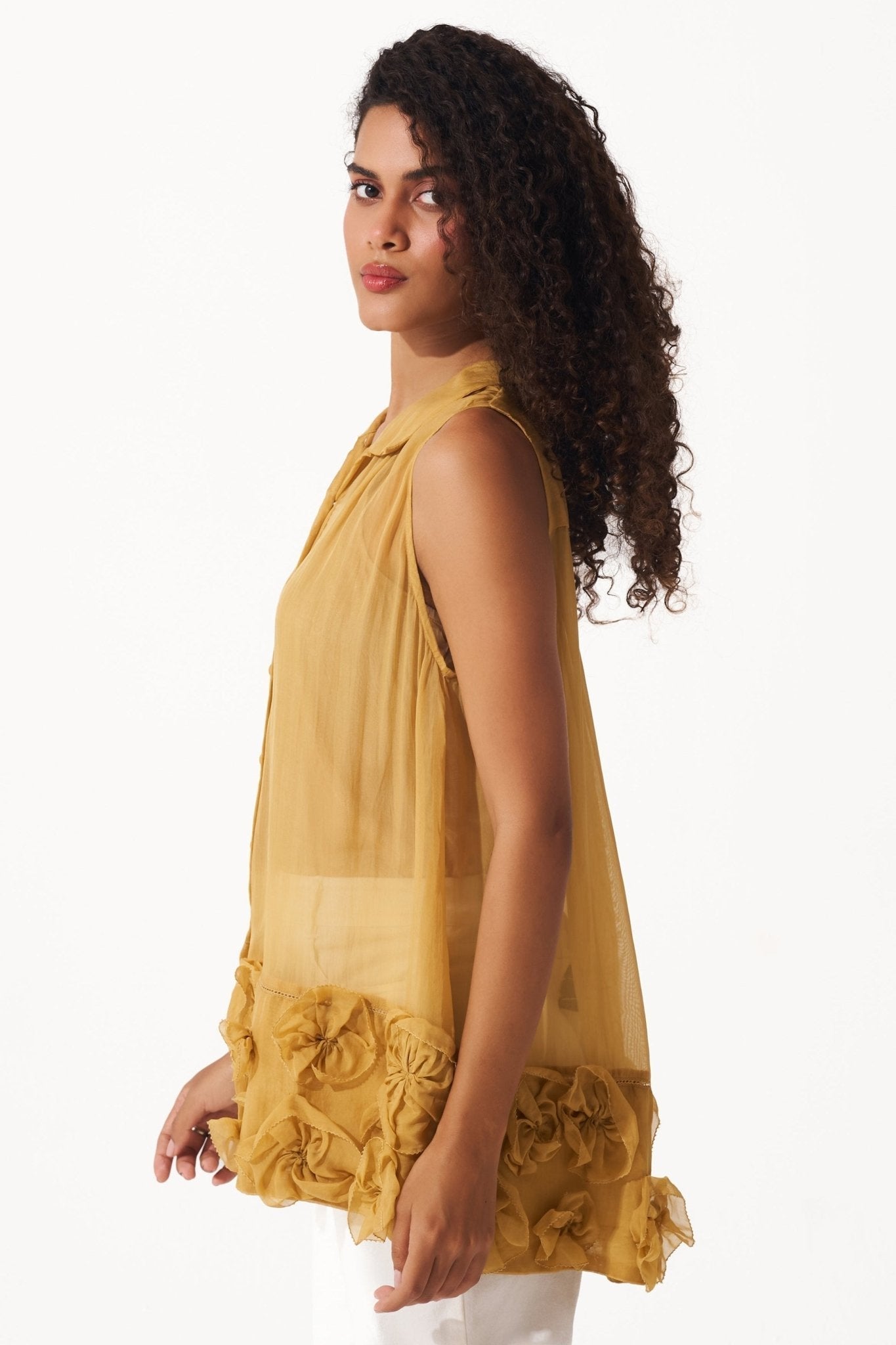 Sleeveless Organza Top with Floral Appliques and Spaghetti - Western Era Tops for women