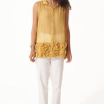 Sleeveless Organza Top with Floral Appliques and Spaghetti - Western Era Tops for women