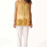 Sleeveless Organza Top with Floral Appliques and Spaghetti - Western Era Tops for women
