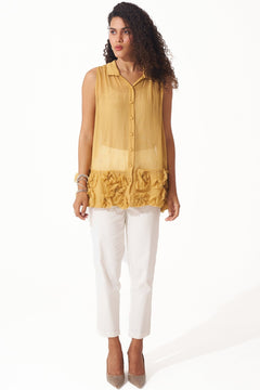 Sleeveless Organza Top with Floral Appliques and Spaghetti - Western Era Tops for women