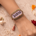Soft Lavender Embroidered Rakhi with Gold and Pink Embroidered Rakhi - Western Era Rakhi for women