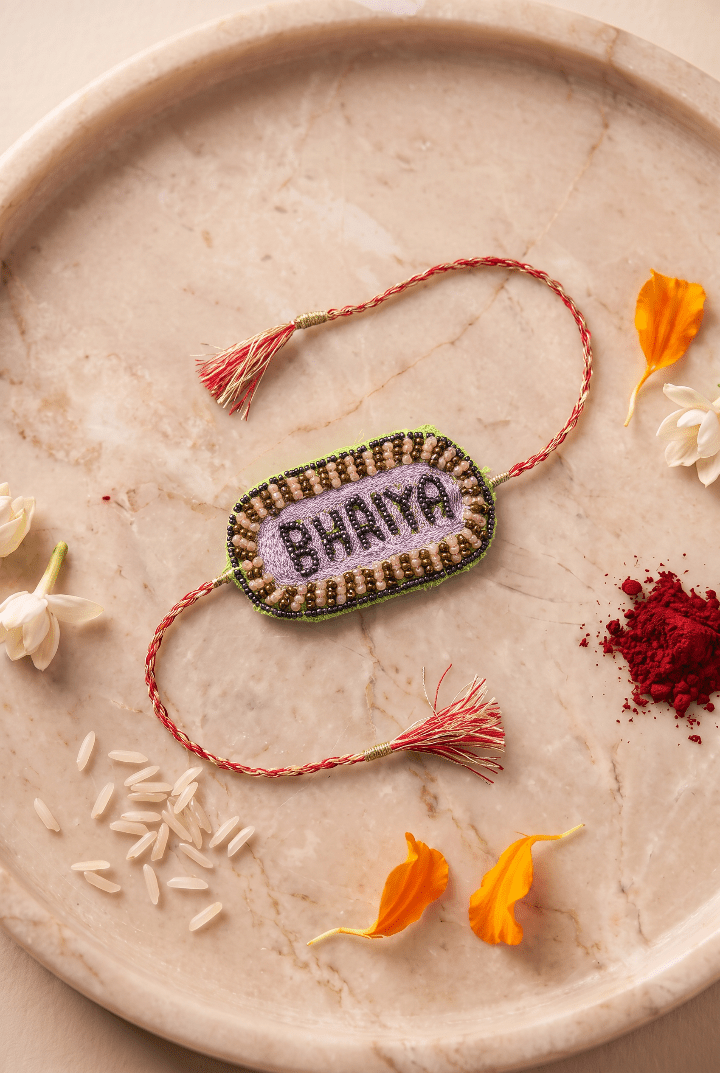 Soft Lavender Embroidered Rakhi with Gold and Pink Embroidered Rakhi - Western Era Rakhi for women