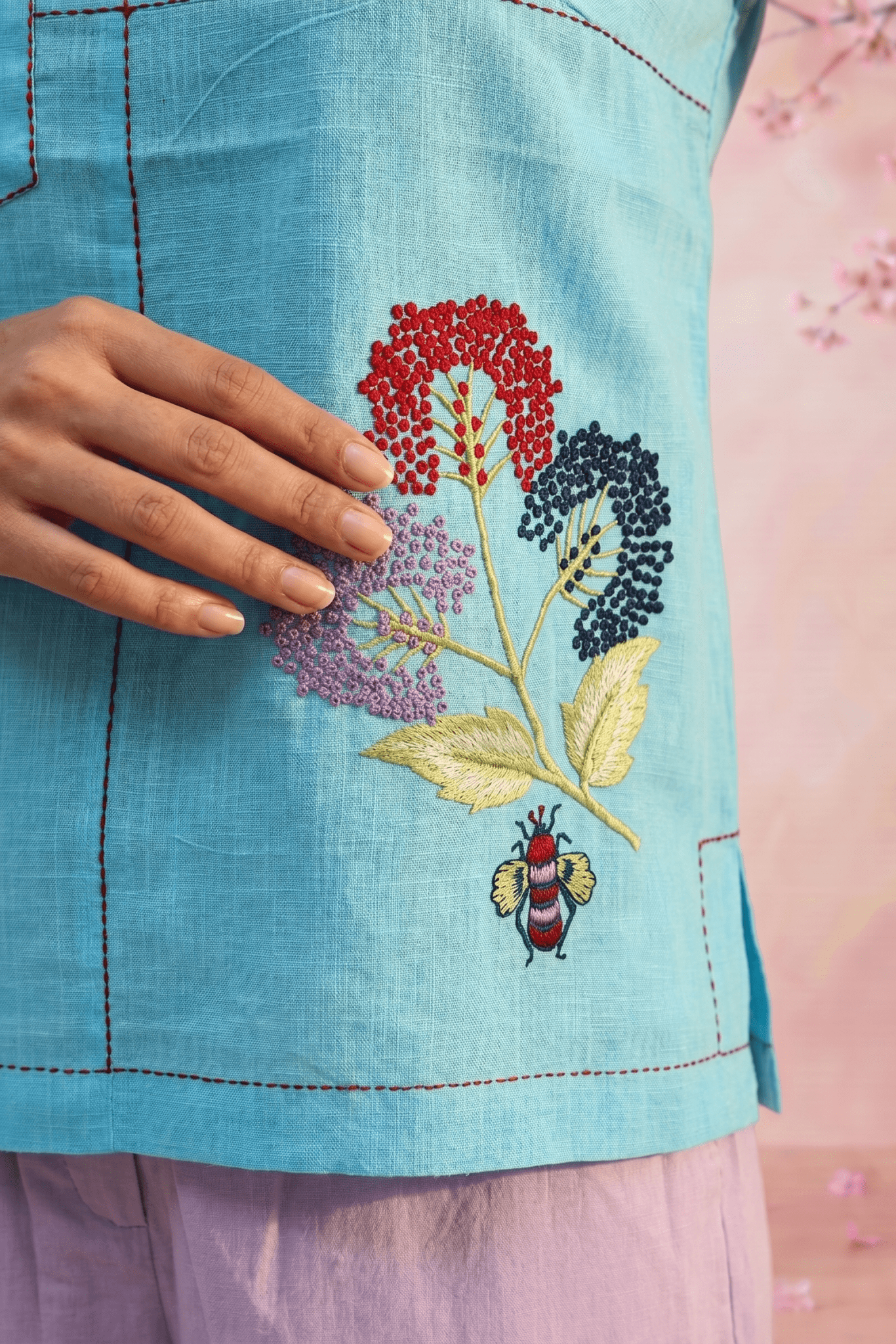 Sora Bloom Flower Embroidery Sleeveless Co - Ord Set - Western Era Co - ord set for women