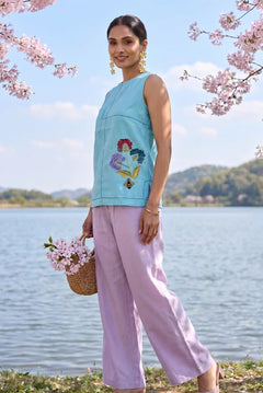 Sora Bloom Flower Embroidery Sleeveless Co - Ord Set - Western Era Co - ord set for women