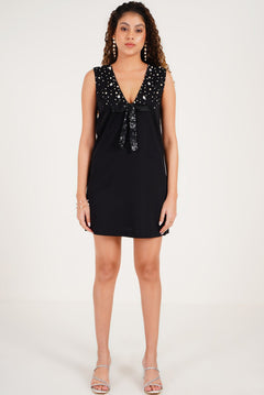 Stardust Embellished Tie - Front Mini Dress - Western Era Dresses for women
