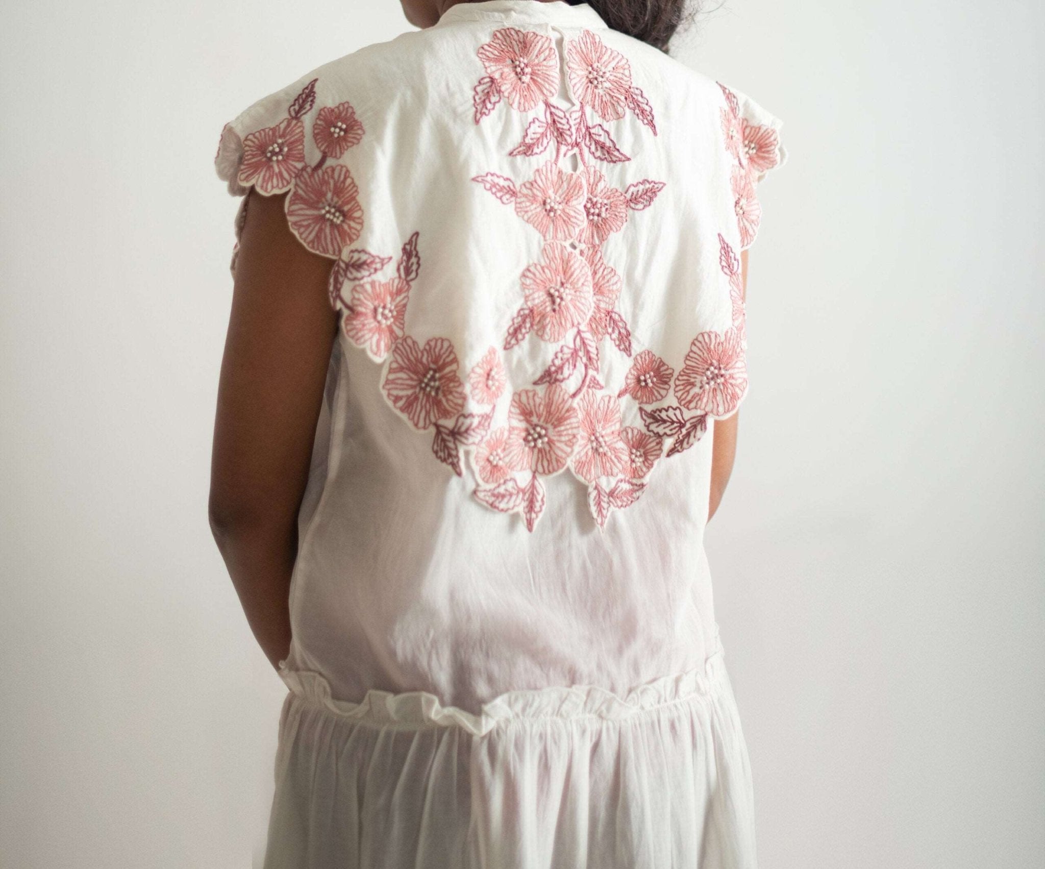 Statement Party Wear Off White Embroidered Collar Dress With Spaghetti - Western Era Dresses for women