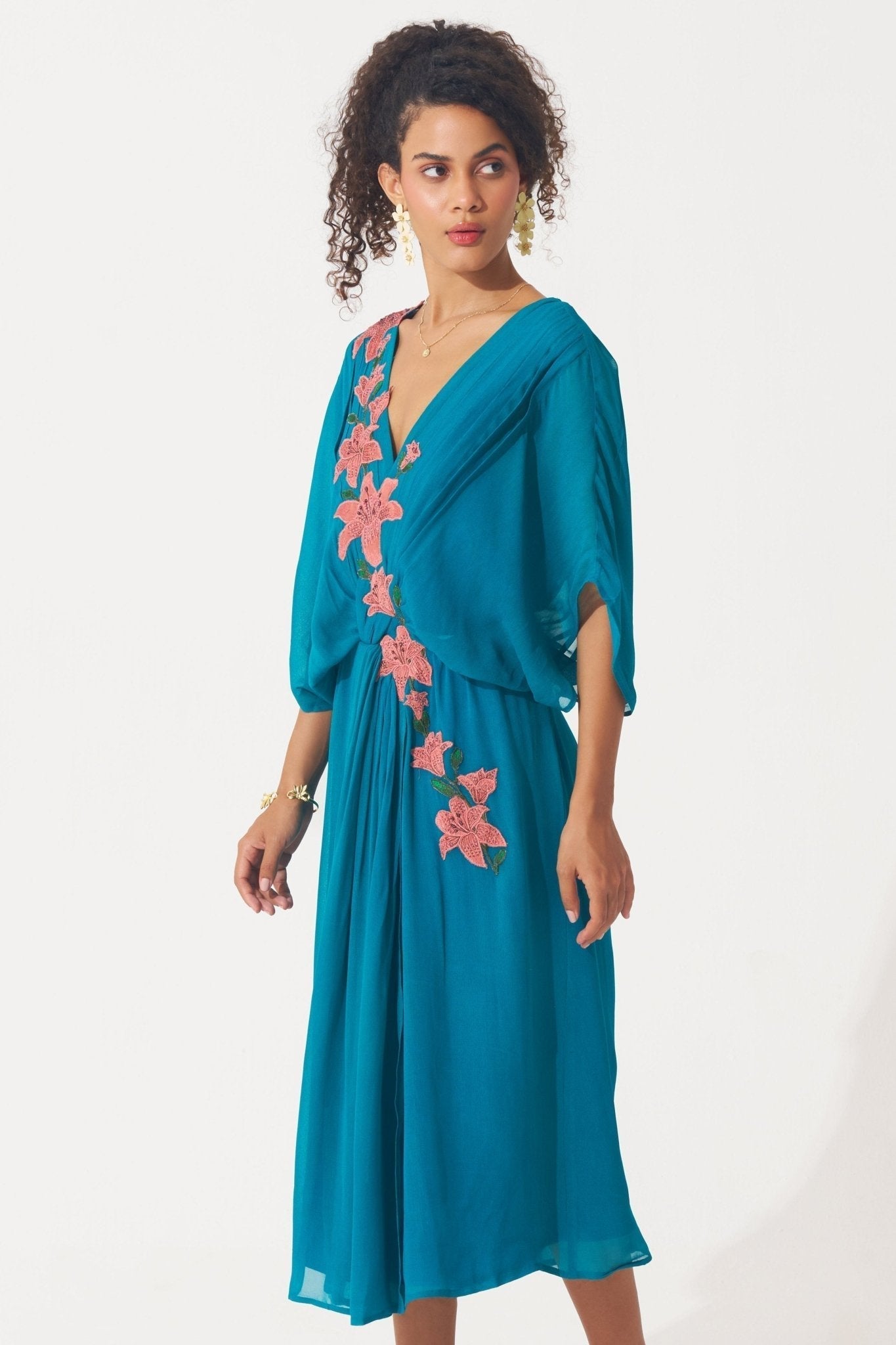 Statement Wear Floral Patch Embroidered Dress with Spaghetti - Western Era Dresses for women