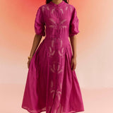 Statement Wear Pleated sleeves Dori Embroidered Dress With Spaghetti - Western Era Dresses for women