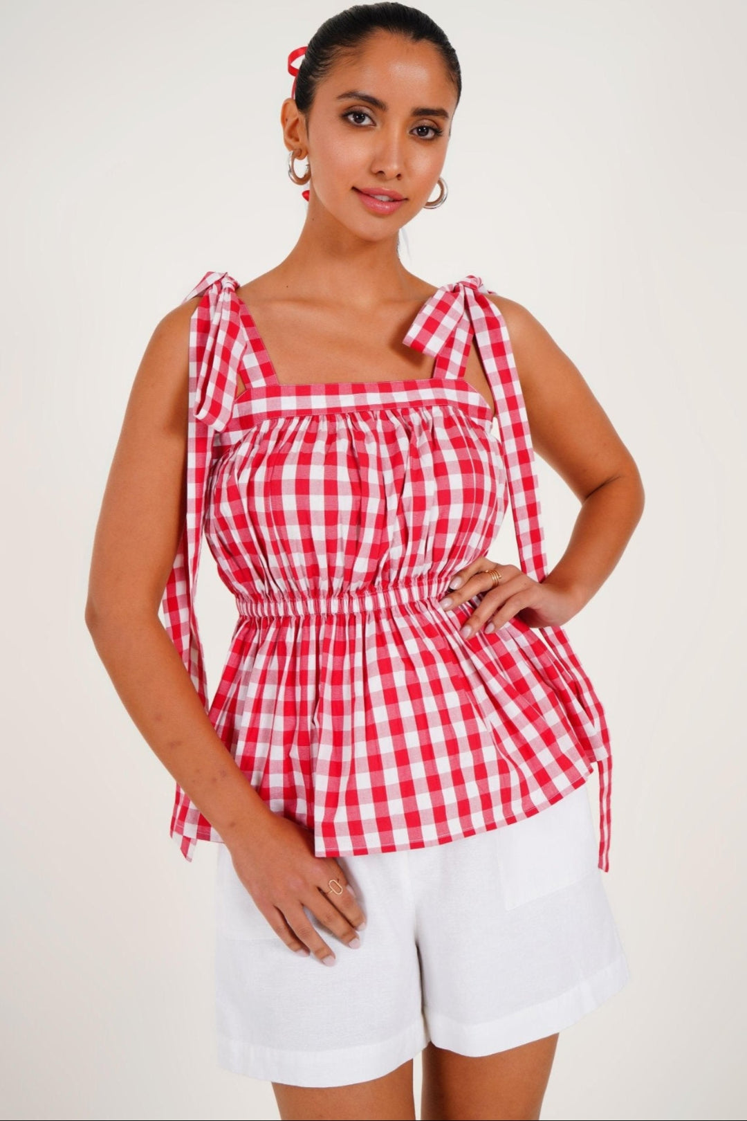 Strappy Peplum Gingham Top - Western Era Tops for women