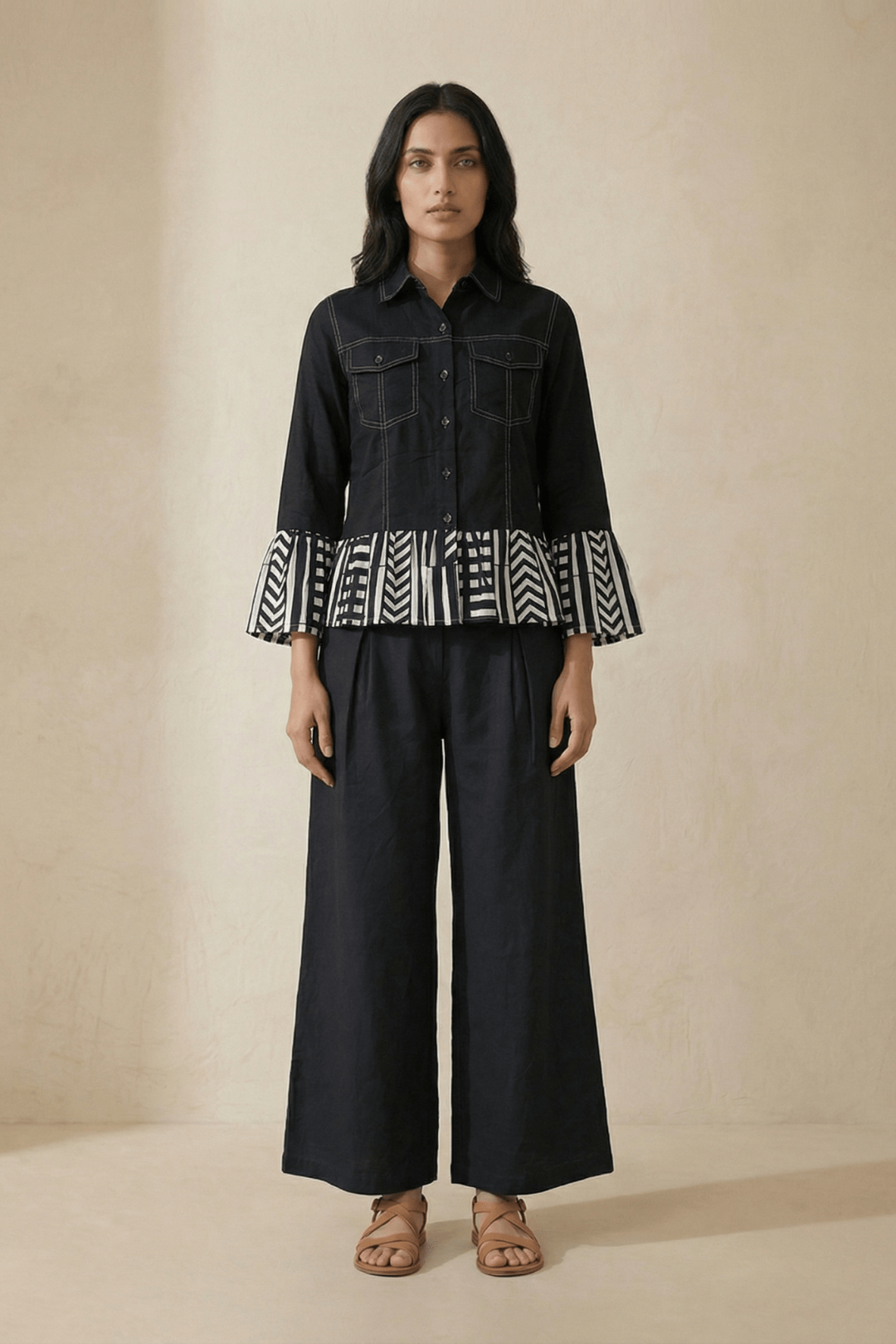 Stripe Panel Shirt with Top Stitch - Western Era Tops for women