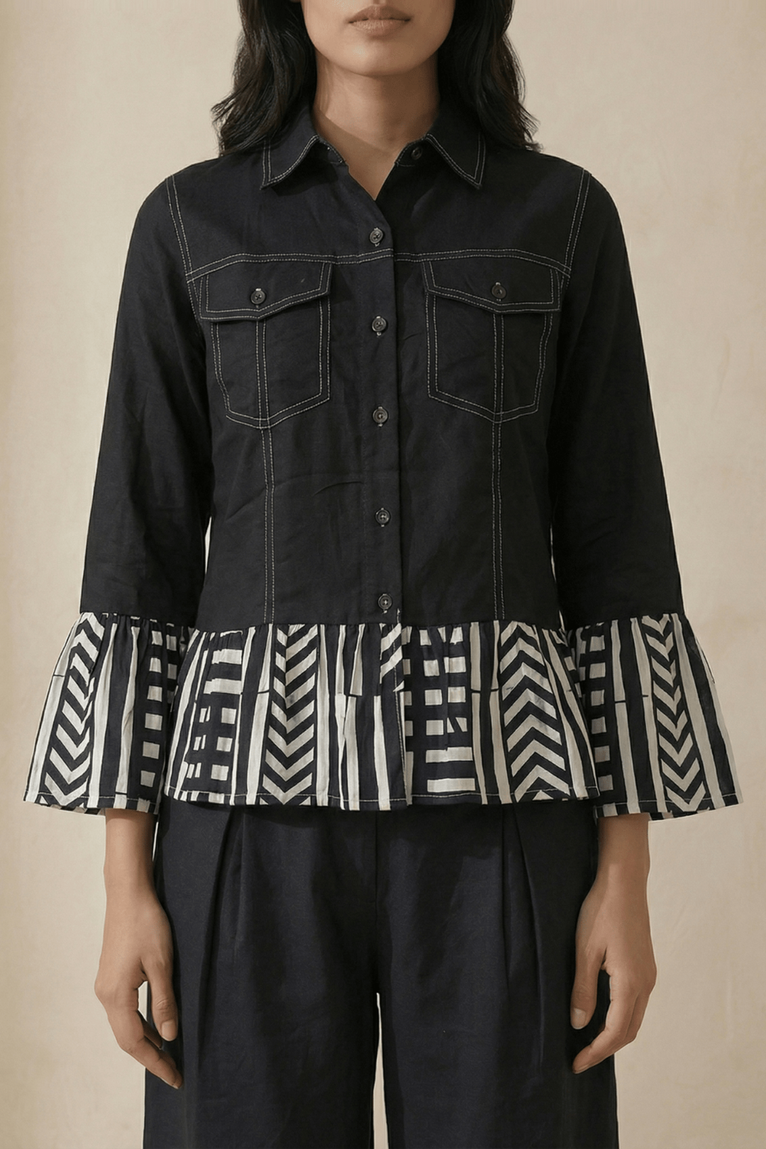 Stripe Panel Shirt with Top Stitch - Western Era Tops for women