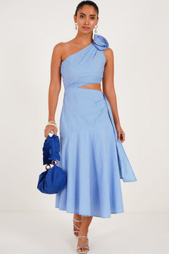 Striped One Shoulder Floret Dress