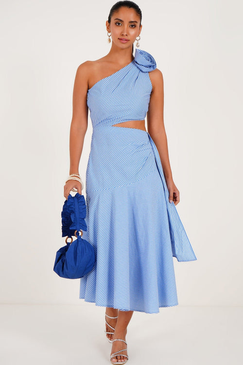 Striped One Shoulder Floret Dress
