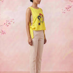 Sunny Yellow Delicate Floral Embroidery With Side Knot Overtop - Western Era Tops for women