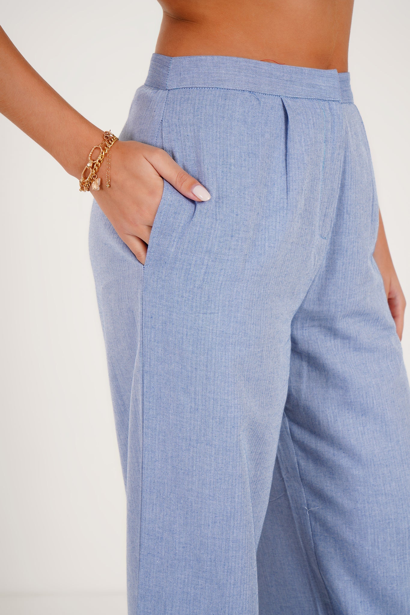 Tailored Blue Herringbone Trouser - Western Era trousers for women
