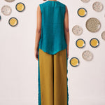 Teal Asymmetric Top with Mustard Wide - Leg Pants - Western Era Co - ord set for women