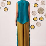 Teal Asymmetric Top with Mustard Wide - Leg Pants - Western Era Co - ord set for women