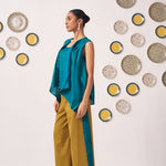 Teal Asymmetric Top with Mustard Wide - Leg Pants - Western Era Co - ord set for women