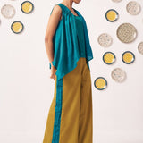 Teal Asymmetric Top with Mustard Wide - Leg Pants - Western Era Co - ord set for women