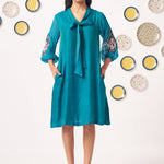 Teal Bow - Tie Embroidered Sleeve Dress - Western Era Dresses for women