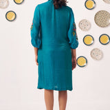 Teal Bow - Tie Embroidered Sleeve Dress - Western Era Dresses for women