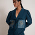 Teal Cotton Shirt with Pleated Cuff and Zari Embroidered patch on Front and Back - Western Era Embroidery for women