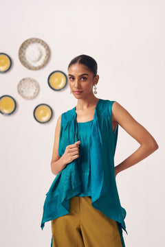 Teal Draped Overlay Top