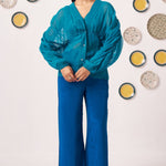 Teal Organza Kaftan Top with Cami and Navy Trouser Set - Western Era Co - ord set for women
