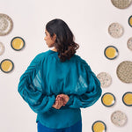 Teal Organza Kaftan Top with Cami and Navy Trouser Set - Western Era Co - ord set for women