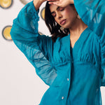 Teal Organza Kaftan Top with Cami and Navy Trouser Set - Western Era Co - ord set for women