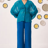 Teal Organza Kaftan Top with Cami and Navy Trouser Set - Western Era Co - ord set for women