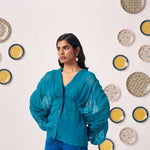 Teal Organza Kaftan Top with Cami and Navy Trouser Set - Western Era Co - ord set for women