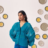 Teal Organza Kaftan Top with Cami and Navy Trouser Set - Western Era Co - ord set for women