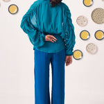 Teal Organza Kaftan Top with Cami and Navy Trouser Set - Western Era Co - ord set for women