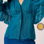 Teal Organza Kaftan Top with Shimmer Spaghetti - Western Era Tops for women
