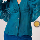 Teal Organza Kaftan Top with Shimmer Spaghetti - Western Era Tops for women