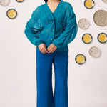 Teal Organza Kaftan Top with Shimmer Spaghetti - Western Era Tops for women