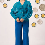 Teal Organza Kaftan Top with Shimmer Spaghetti - Western Era Tops for women