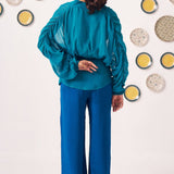 Teal Organza Kaftan Top with Shimmer Spaghetti - Western Era Tops for women