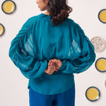 Teal Organza Kaftan Top with Shimmer Spaghetti - Western Era Tops for women