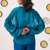 Teal Organza Kaftan Top with Shimmer Spaghetti - Western Era Tops for women