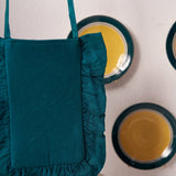 Teal Ruffled Shimmer Fabric Pouch Bag - Western Era for women